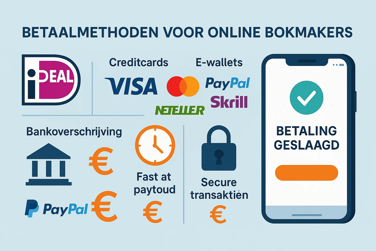 Betaalmethoden voor bookmakers iDeal creditcard e-wallet bankoverschrijving
