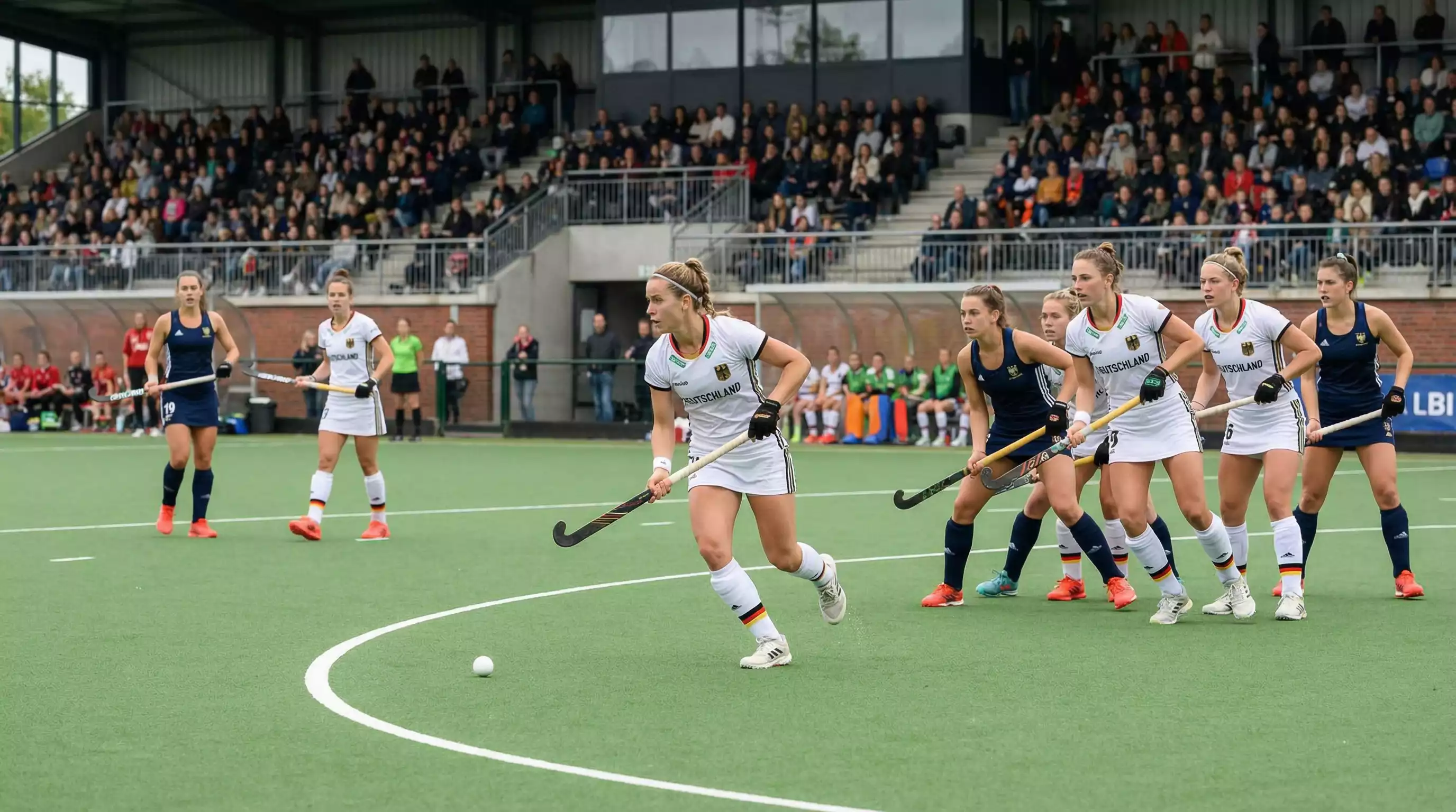 Duitse vrouwenhockeyteam in actie