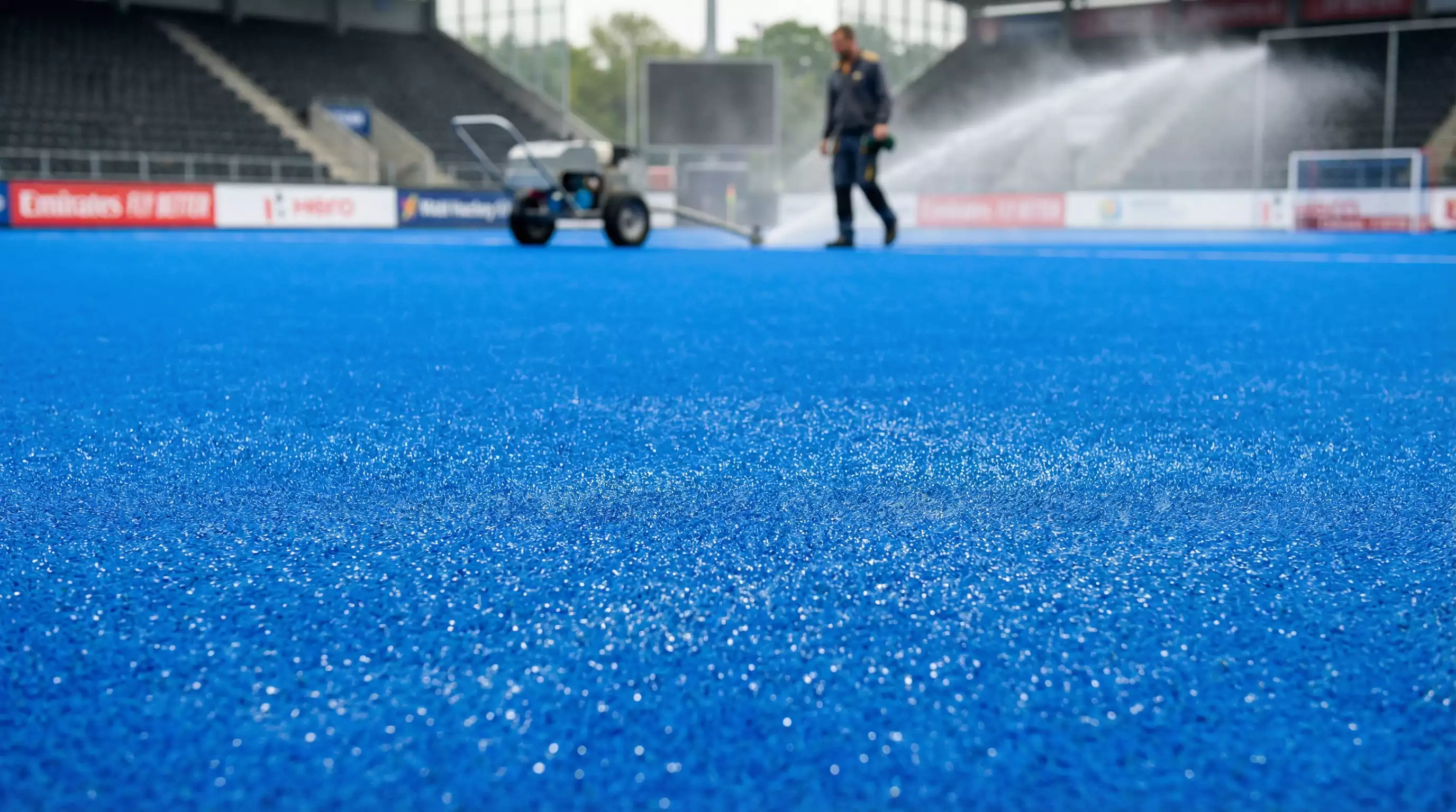 Hockeyveld met zichtbare weersomstandigheden
