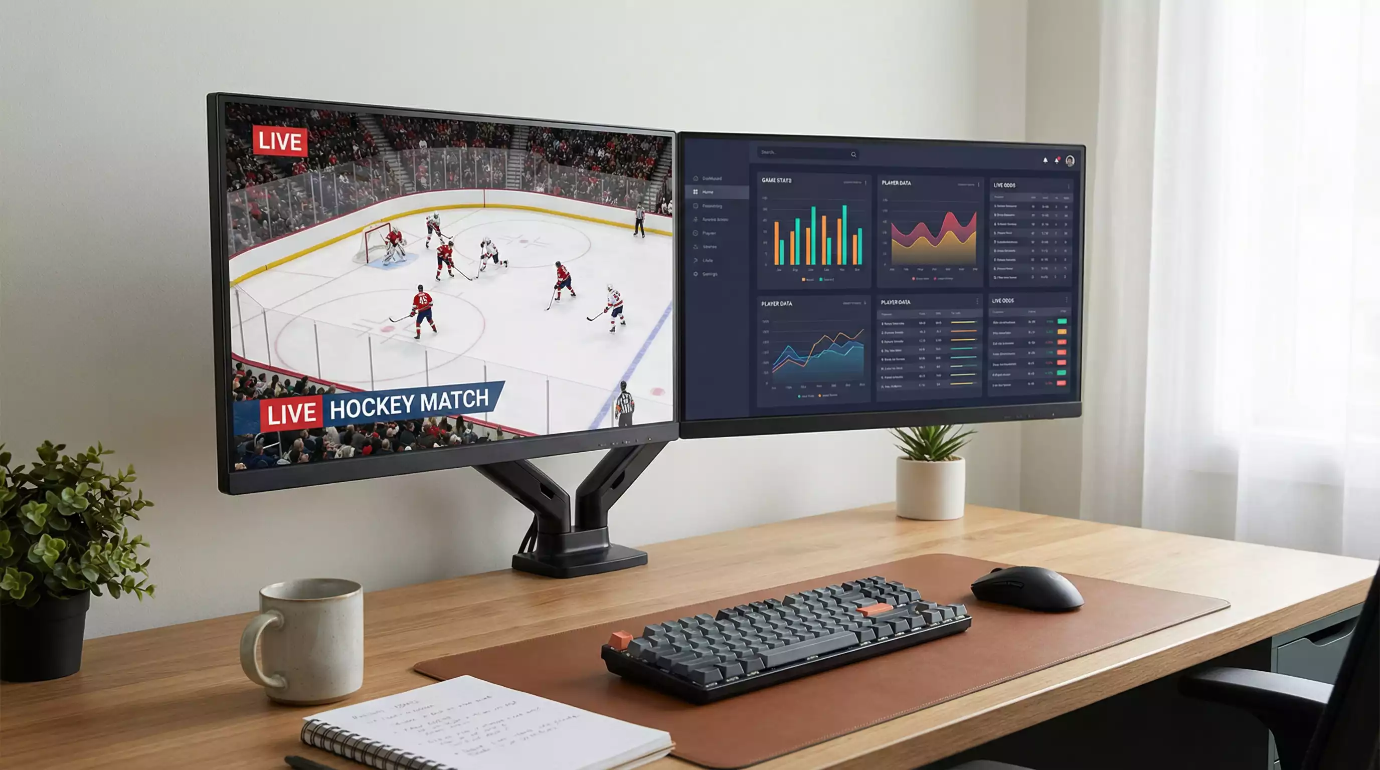 Hockeyscoreboard met wedstrijdtijd en stand zichtbaar in stadion