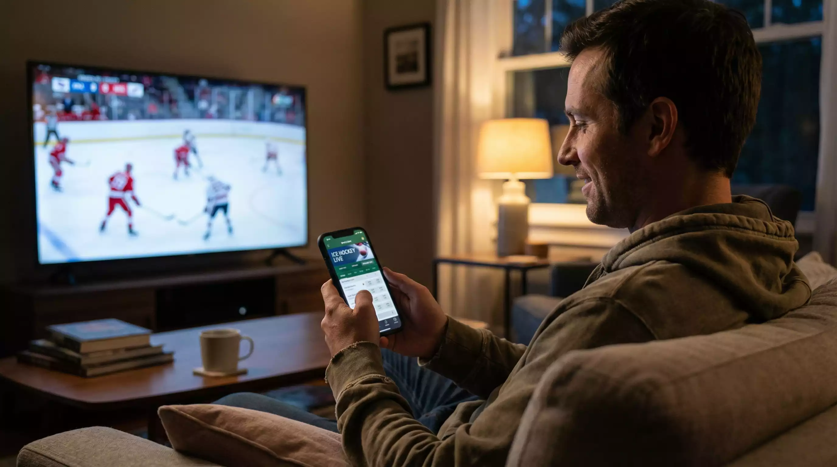 Persoon gebruikt smartphone tijdens het kijken naar sport