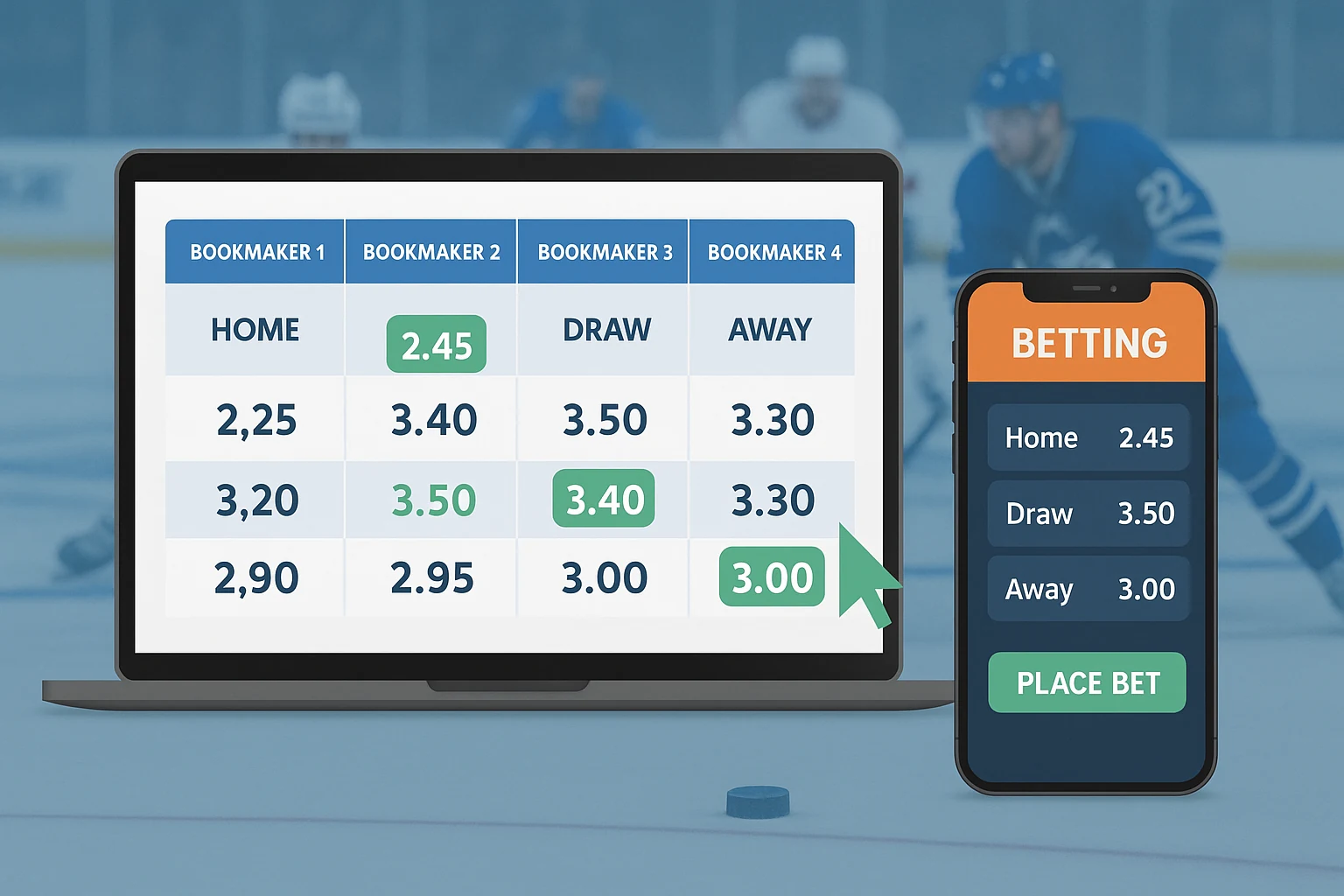 Odds vergelijken tussen verschillende bookmakers voor hockey wedden