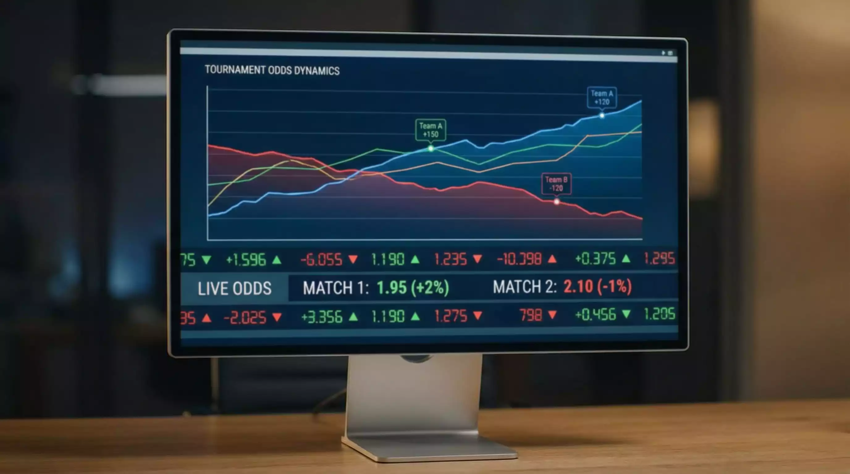Grafische weergave van odds bewegingen tijdens toernooi