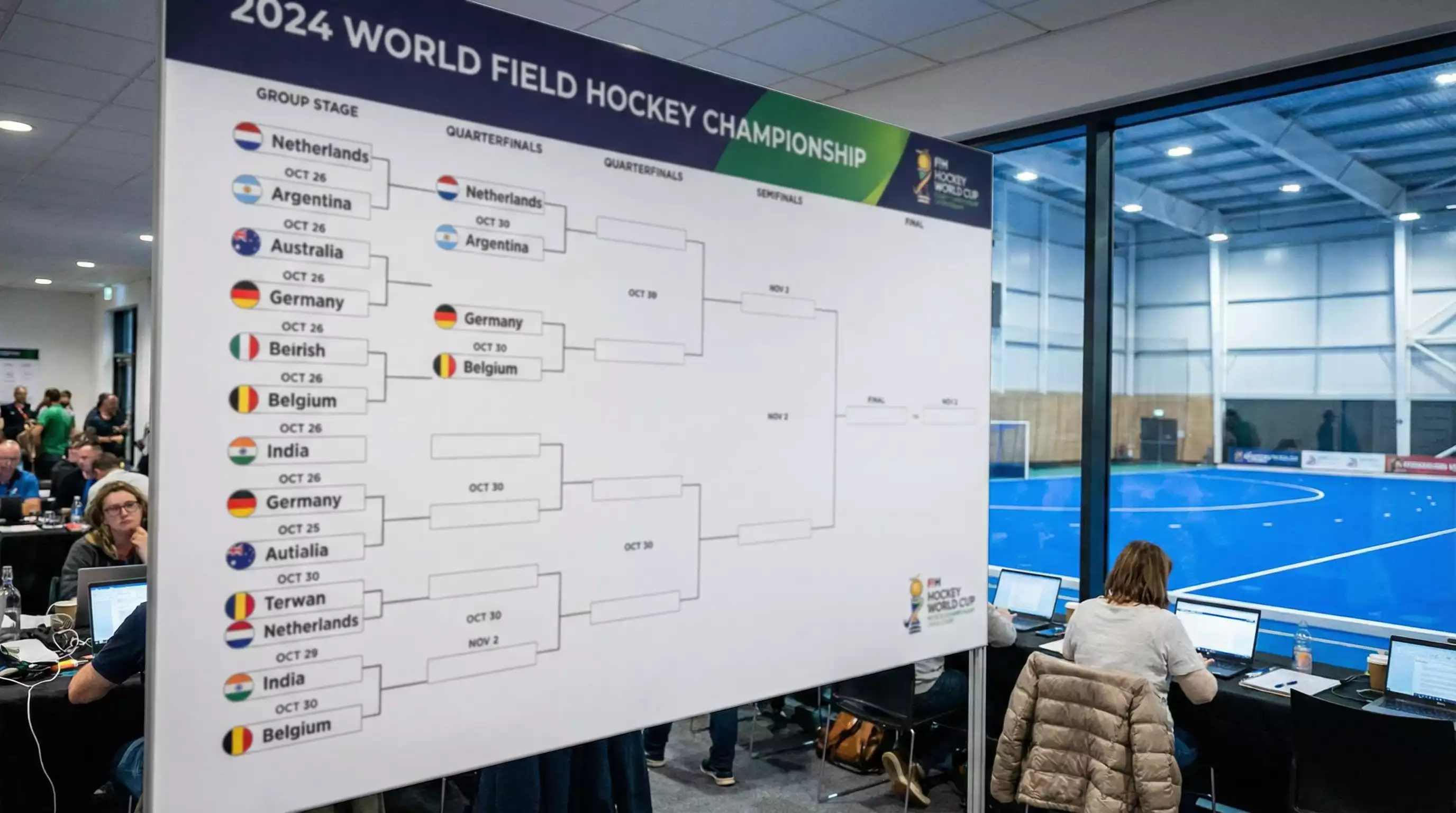 Toernooischema met hockeywedstrijden en favorieten
