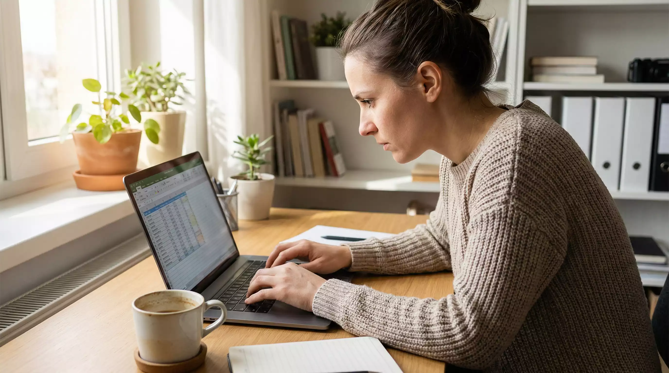 Persoon werkt aan digitale spreadsheet op laptop